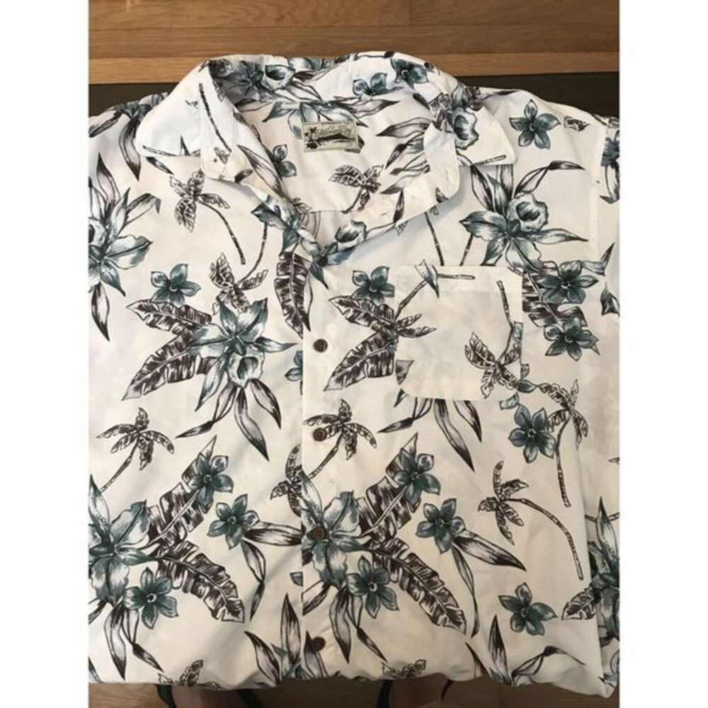 Milano Bay Size 2XL‎ White Tropical Button Front Hawaiian Shirt Palm Trees